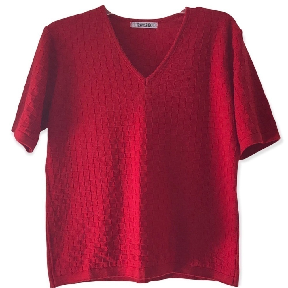 Zarisof Red Short Sleeves Sweater Top